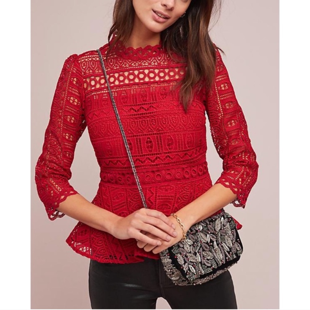 Moulinette Soeurs by Anthropologie Lace Peplum Top